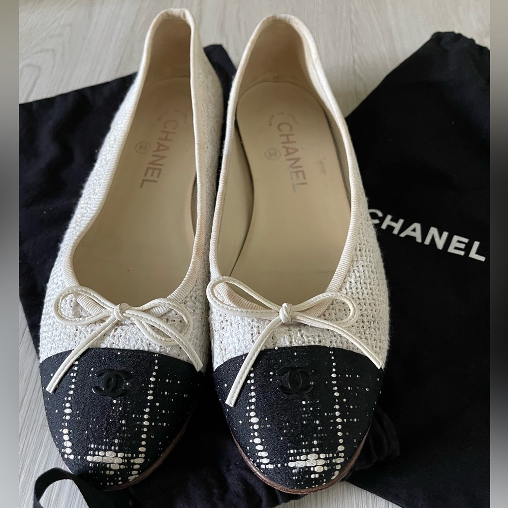 Chanel tweed ballerina flats